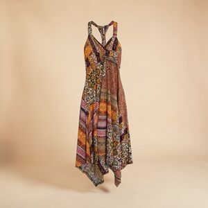 Vintage Panhandle Boho Patchwork Halter Dress XL Bright Festival Western Style